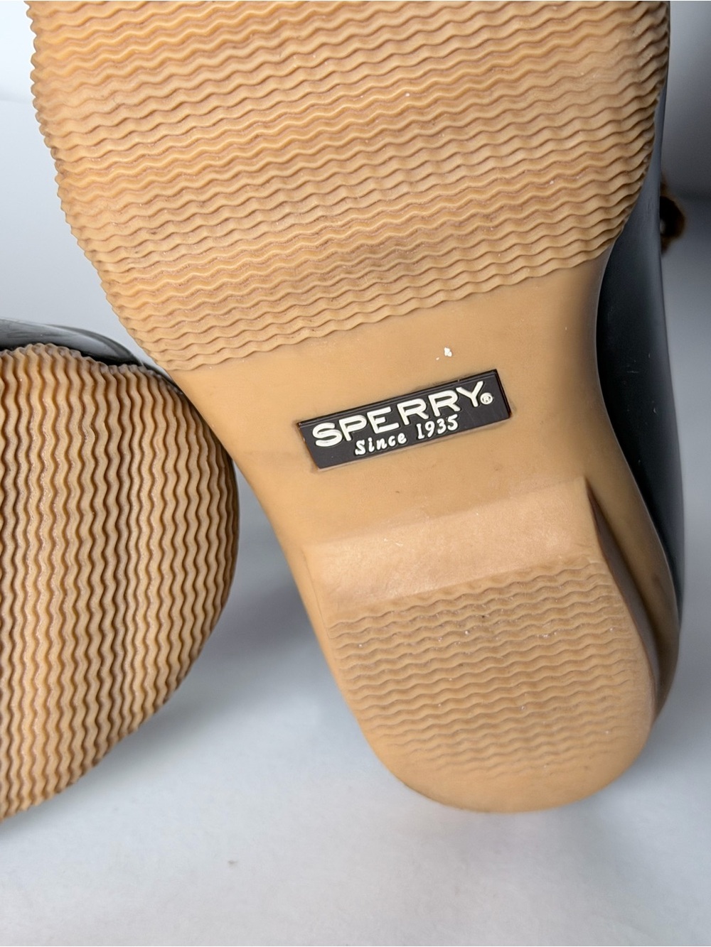 Sperry Kids Brown Leather & Black Rubber Rain Boots with Tan Laces - Picture 11 of 13